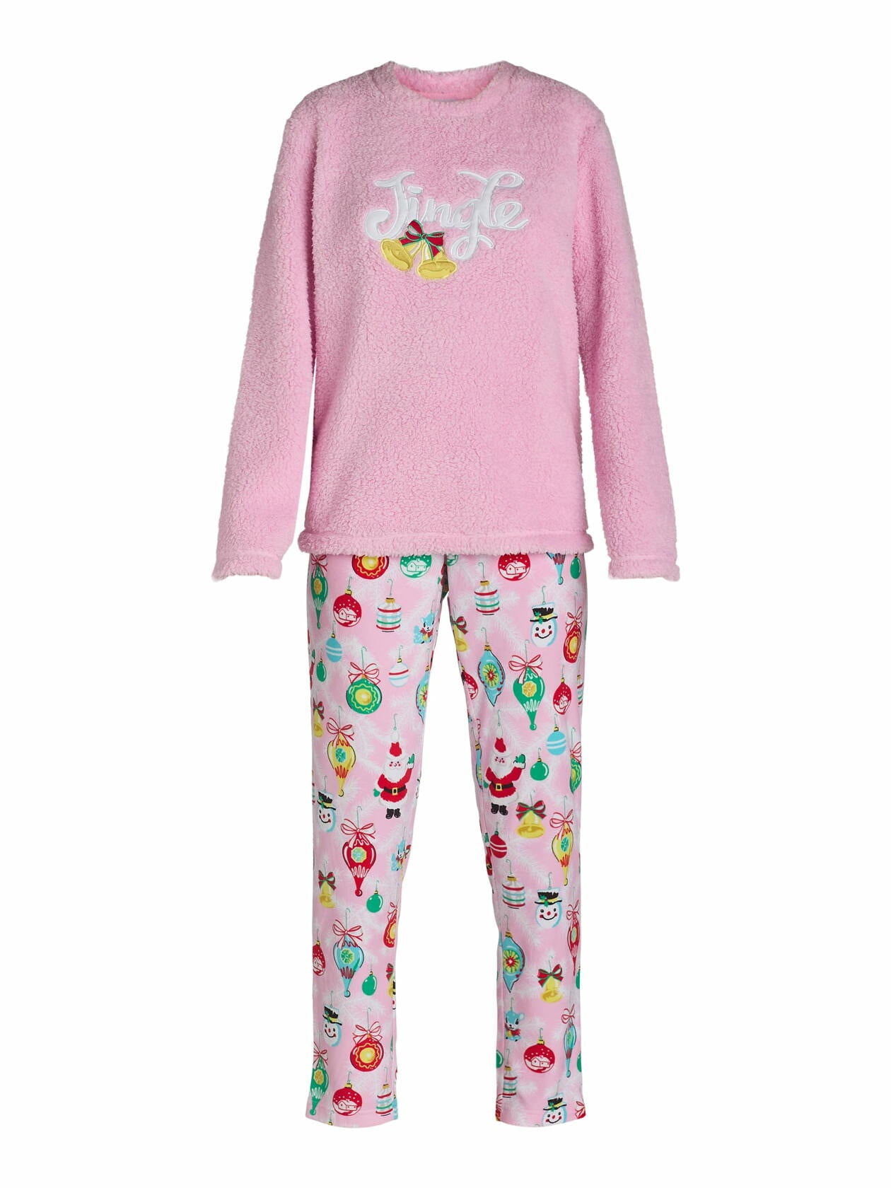 Holiday Time Womens Ornaments Holiday Plush Pajama Set Pink Frosting Size M