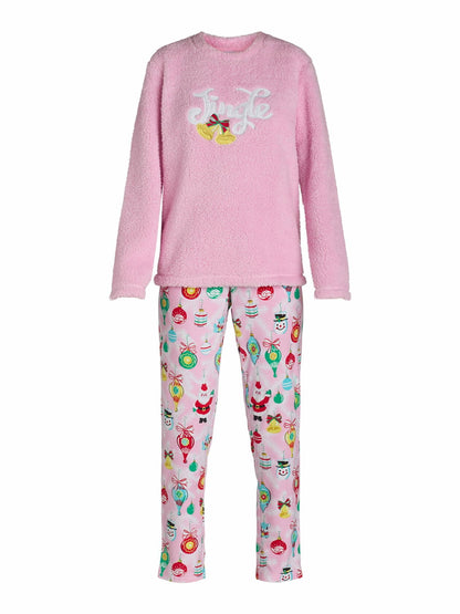 Holiday Time Womens Ornaments Holiday Plush Pajama Set Pink Frosting Size M