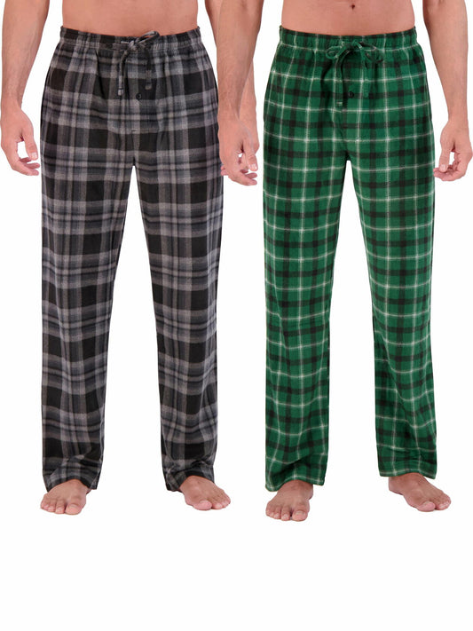 Hanes Mens Cozy Microfleece Pajama Pants 2-Pack Black Plaid/Green Plaid Size L