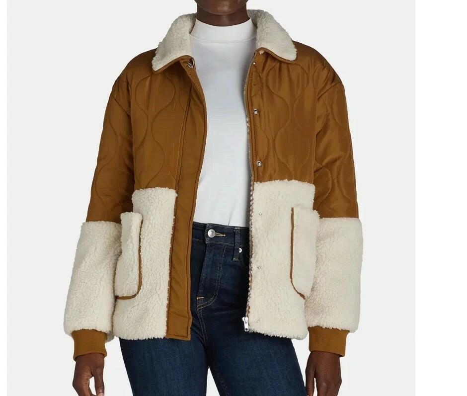 Jason Maxwell Womens Quilted Jacket with Faux Shearling Rubber Size L