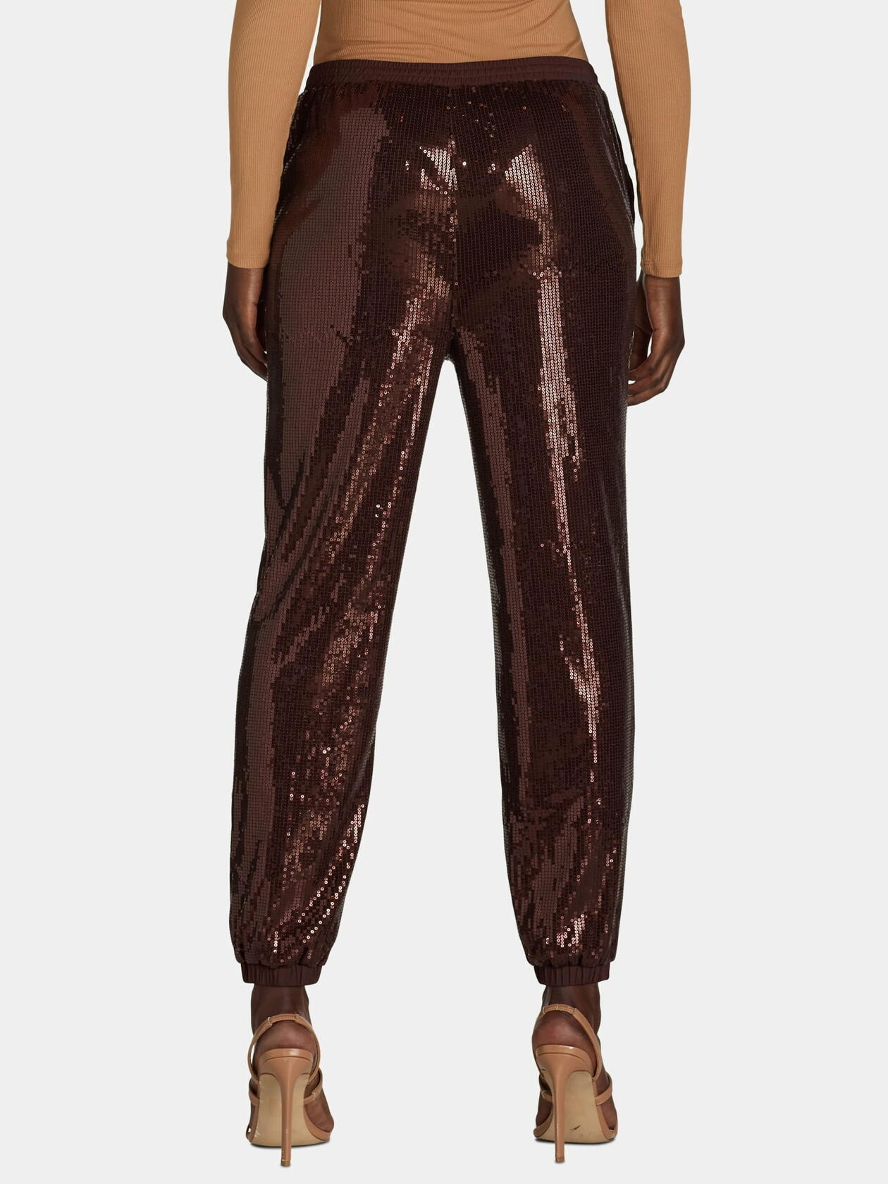 Time and Tru Womens Pull On Sequin Jogger Pants 27” Inseam Chocolate Fudge Sz S