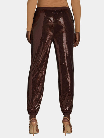Time and Tru Womens Pull On Sequin Jogger Pants 27” Inseam Chocolate Fudge Sz S