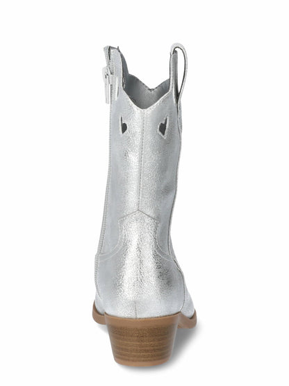 Wonder Nation Girls Fashion Metallic Heart Cowgirl Western Boot Silver Size 6