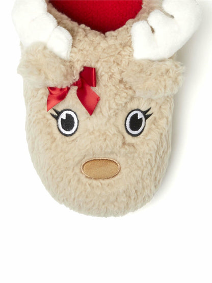Dearfoams Cozy Comfort Unisex Reindeer Critter Scuff Slippers Tan Size M