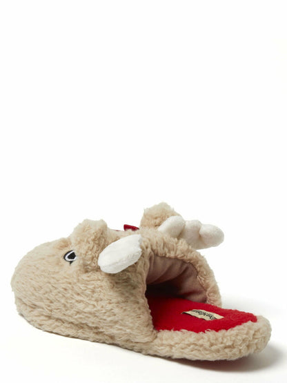 Dearfoams Cozy Comfort Unisex Reindeer Critter Scuff Slippers Tan Size M