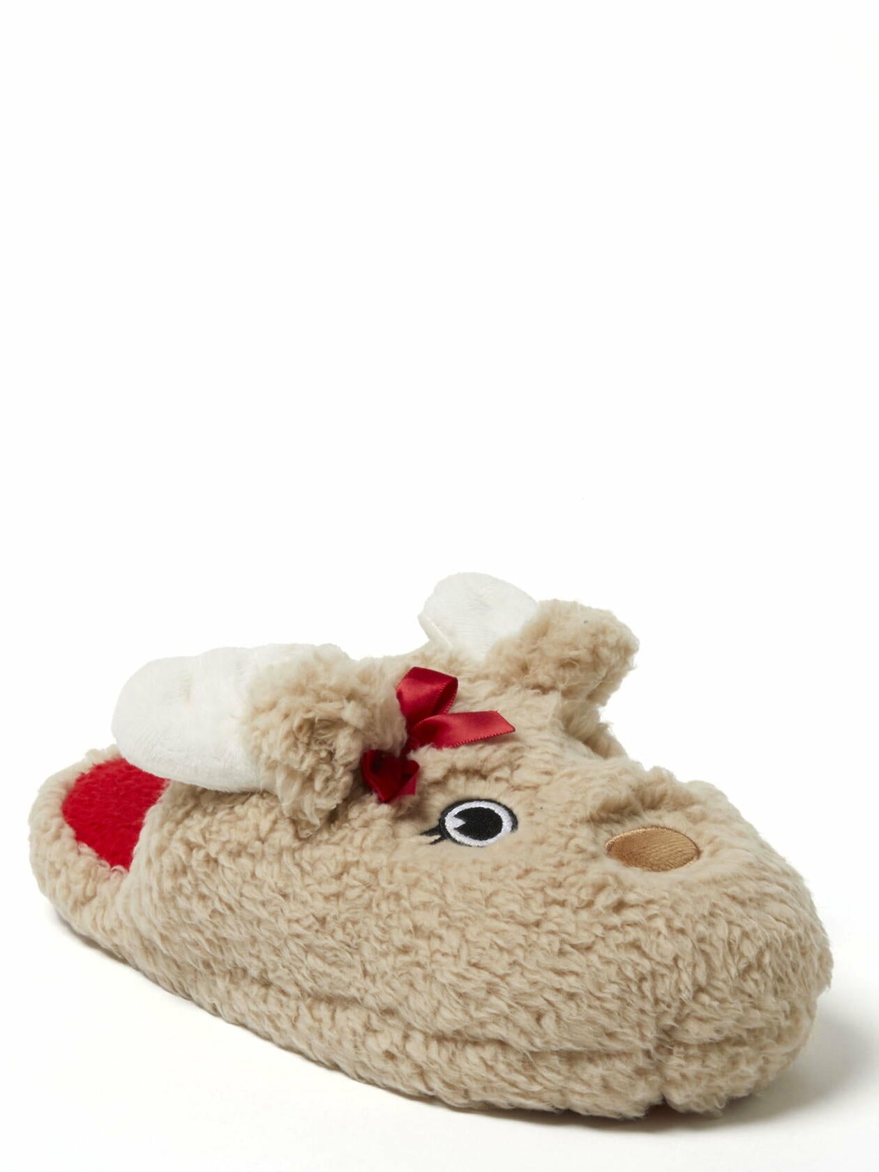 Dearfoams Cozy Comfort Unisex Reindeer Critter Scuff Slippers Tan Size M