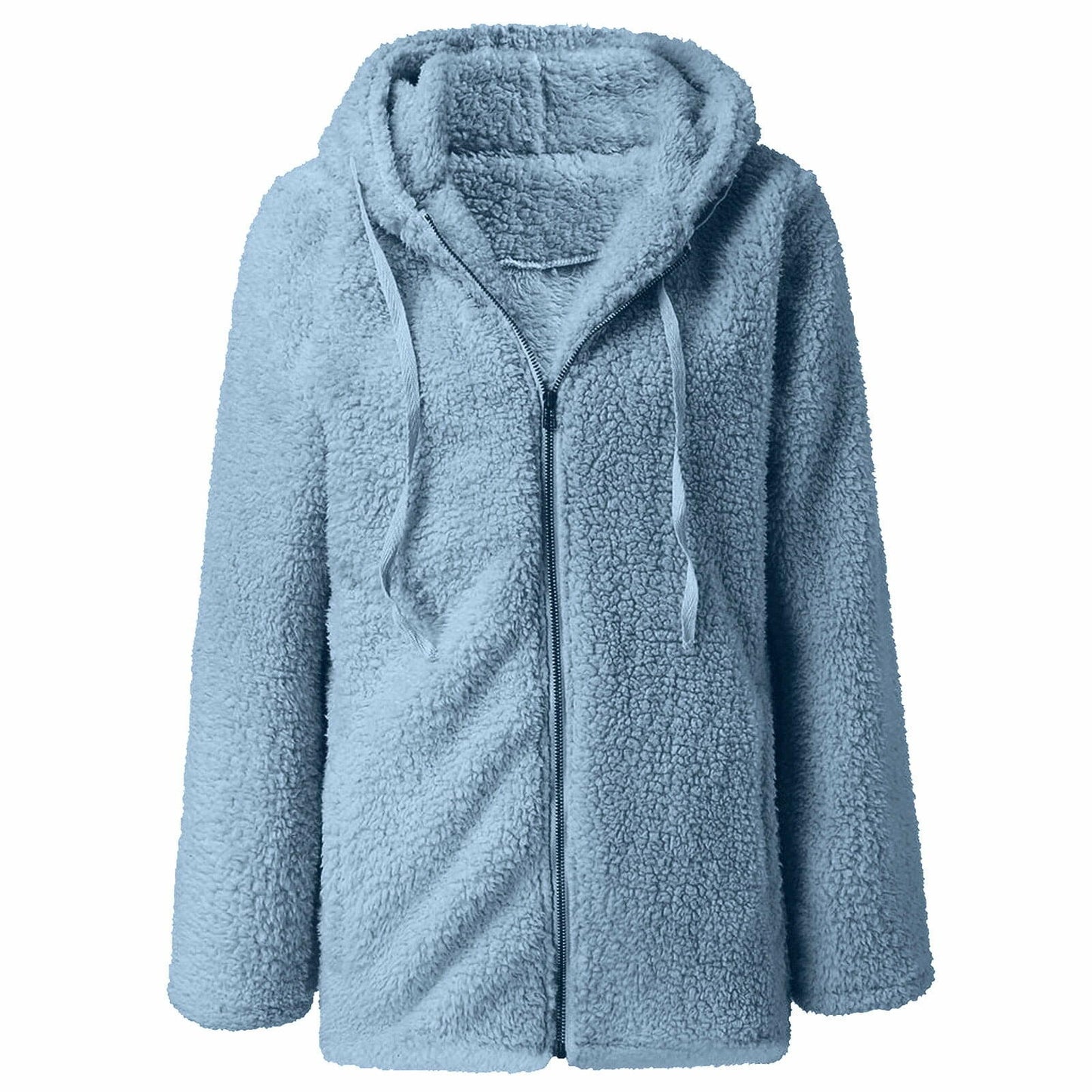 Women's Warm Fleece Lined Hooded Sweatshirt Jacket Coat Light Blue Size XXL