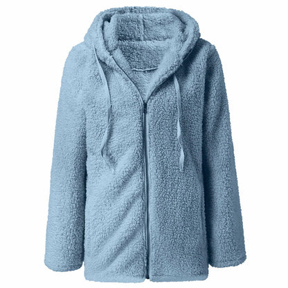 Women's Warm Fleece Lined Hooded Sweatshirt Jacket Coat Light Blue Size XXL