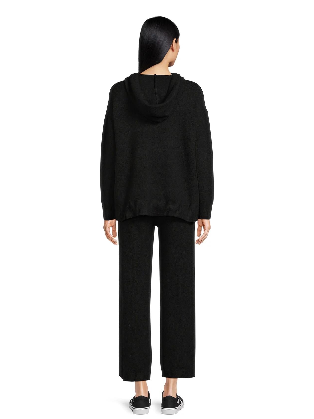 Time and Tru Womens Sweater Hoodie Pants Set Black Soot Size M