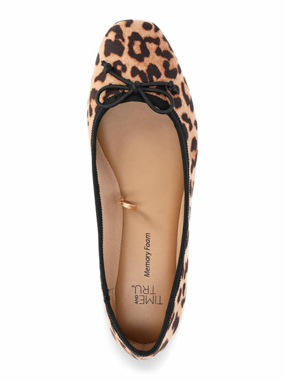 Time and Tru Womens String Bow Ballet Flats Leopard Size 10