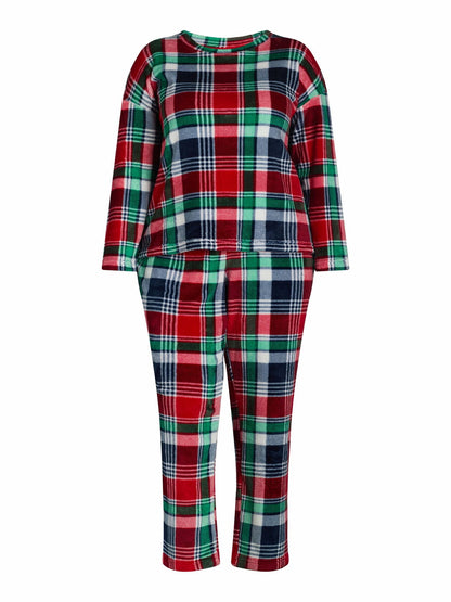 Joyspun Womens Fleece Long Sleeve Top with Pajama Pants 2-Pcs