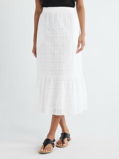 Time and Tru Womens Cotton Eyelet Midi Skirt