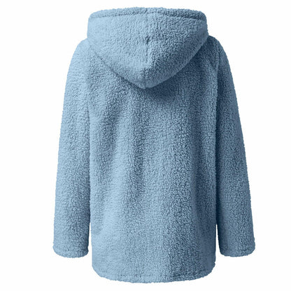 Women's Warm Fleece Lined Hooded Sweatshirt Jacket Coat Light Blue Size XXL