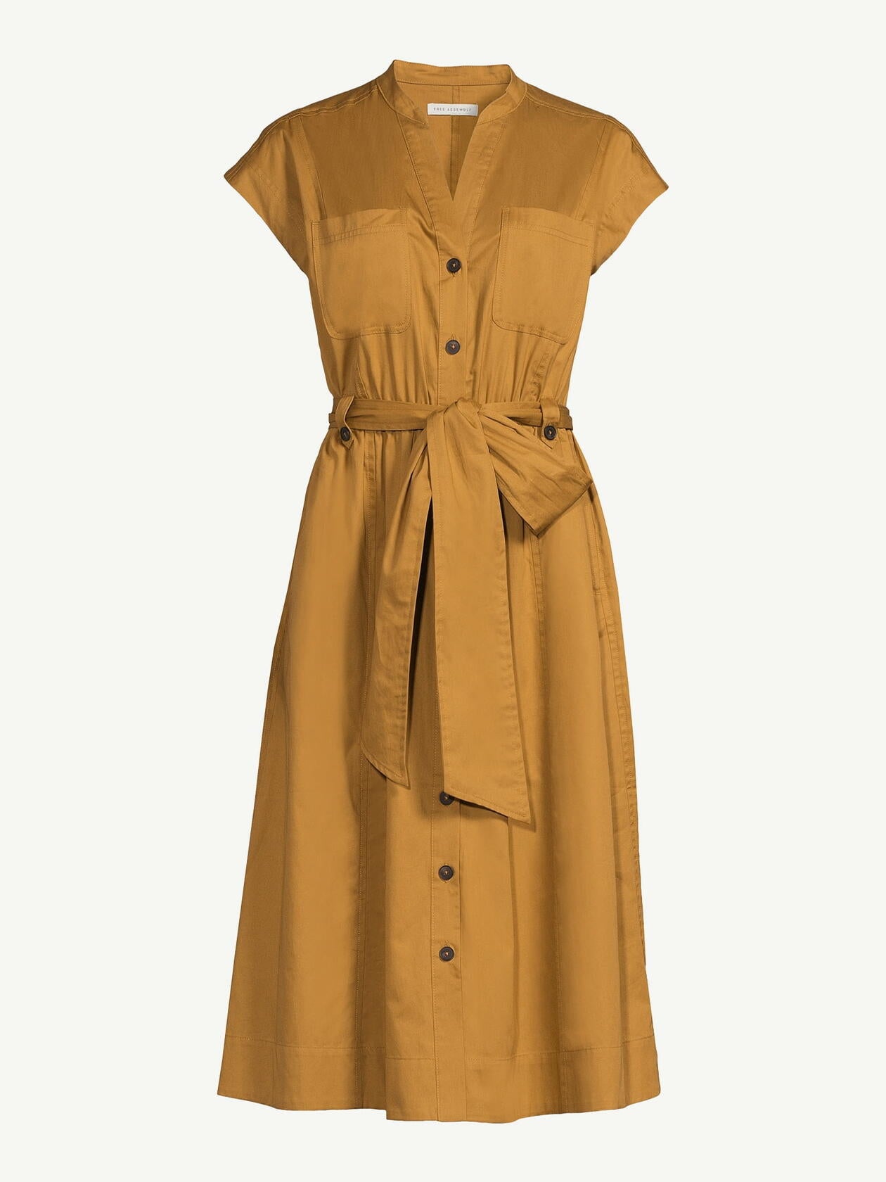 Free Assembly Womens Belted Cotton Utility Midi Dress Short Sleeves Dijon Size S