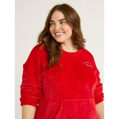 Joyspun Womens and Womens Plus Crew Neck Plush Pajama Set