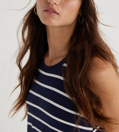 Time and Tru Womens Sleeveless Knit Swing Dress Dark Navy Stripe Size XL