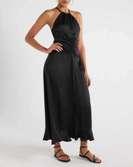 Scoop Womens Ruched Halter Dress Black Soot Size S