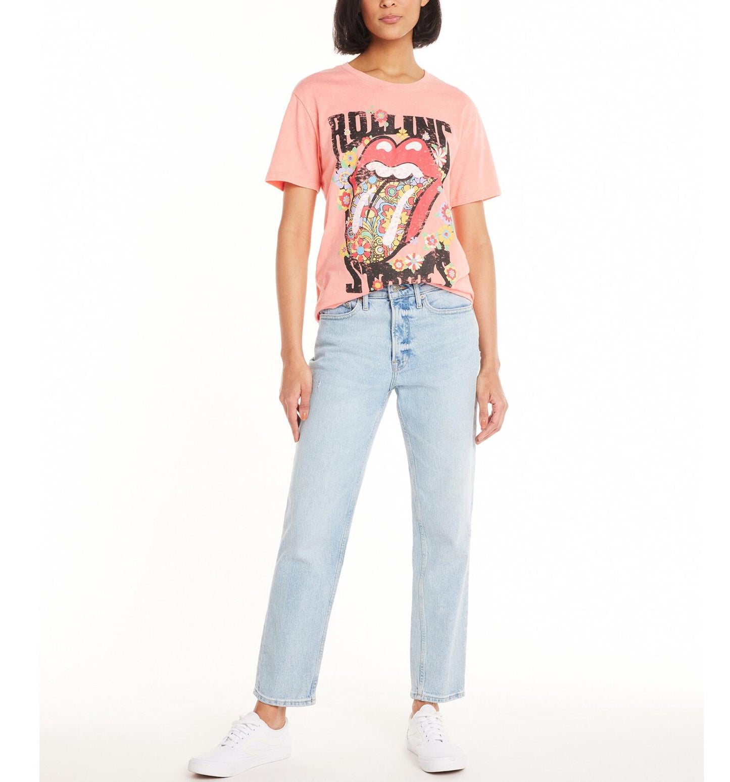 Time and Tru Womens Rolling Stones Graphic Print T-Shirt Coral Size S