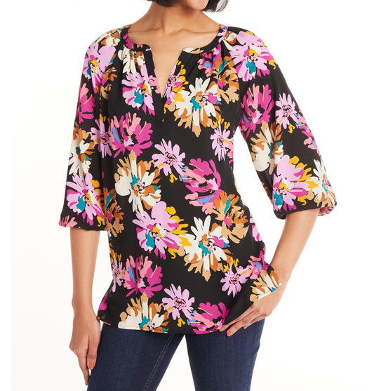 The Pioneer Woman Floral Print Peasant Blouse Abstract Floral Black Size L