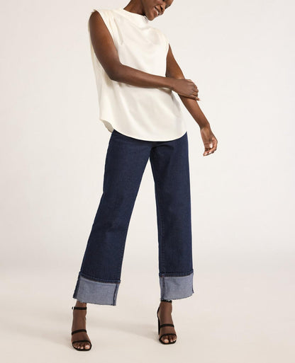 Scoop Womens Sleeveless Mock Neck Pleated Shoulder Blouse