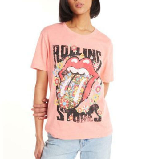Time and Tru Womens Rolling Stones Graphic Print T-Shirt Coral Size S