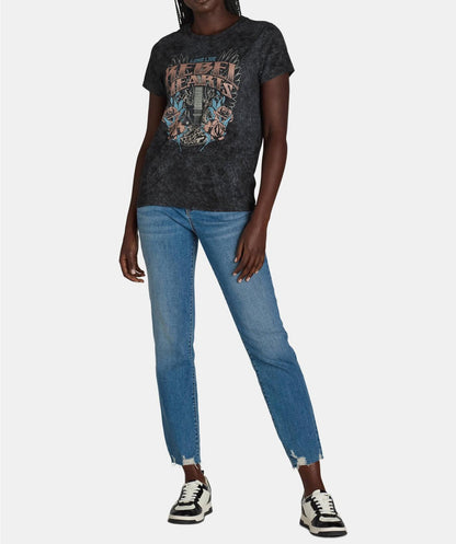 Wound Up Juniors Rebel Hearts Graphic Print T-Shirt Black Size XS