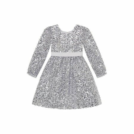 Kensie Girl Long Sleeve Holiday Dress Silver Size 14