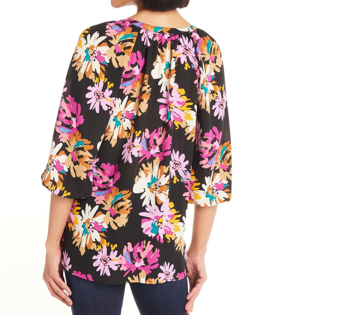 The Pioneer Woman Floral Print Peasant Blouse Abstract Floral Black Size L