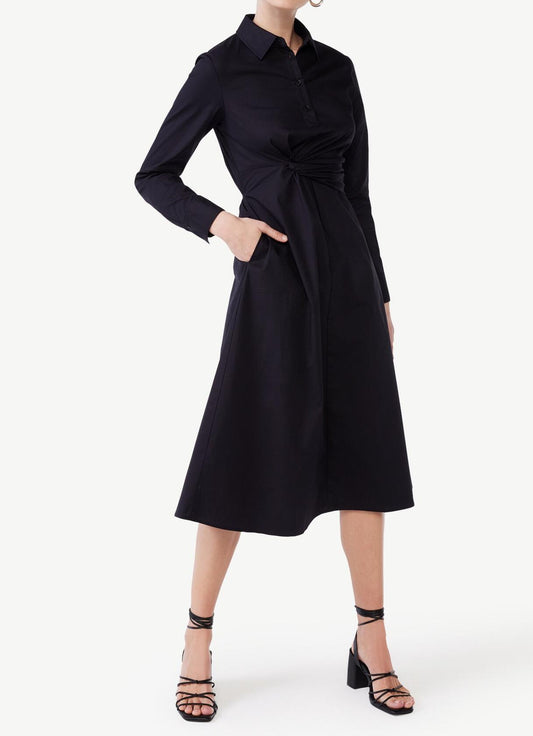 Scoop Womens Side Knot Poplin Midi Shirt Dress with Long Sleeves Black Size XXL