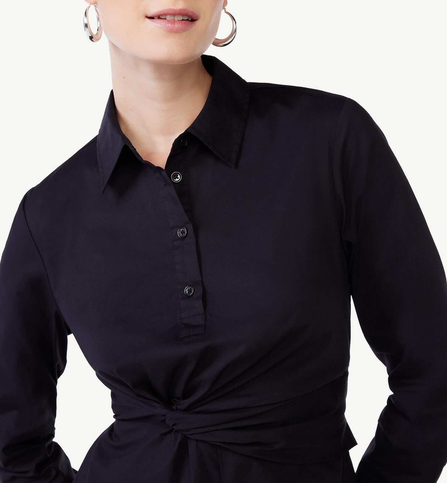 Scoop Womens Side Knot Poplin Midi Shirt Dress with Long Sleeves Black Size XXL