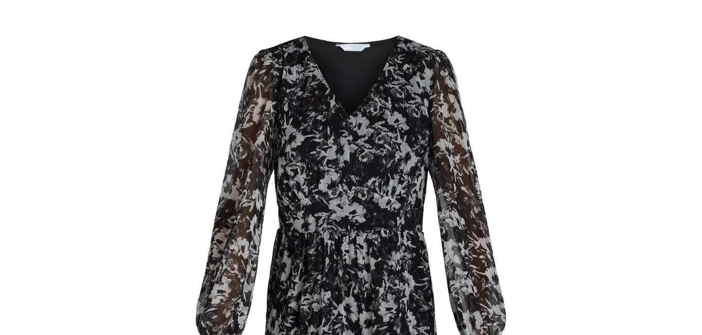 Time and Tru Womens Print Dress with Long Sleeves Black Soot Floral Size XS