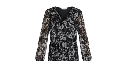 Time and Tru Womens Print Dress with Long Sleeves Black Soot Floral Size XS