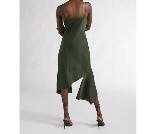 Scoop Womens Asymmetrical Bias Satin Slip Dress Kombu Green Size XL (16-18)