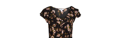 Time and Tru Womens Ruffle Neck Midi Dress Black Floral Size XL (16-18)