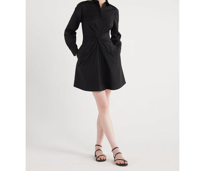 Scoop Womens Twist Front Poplin Mini Shirt Dress with Pockets Black Soot Size M