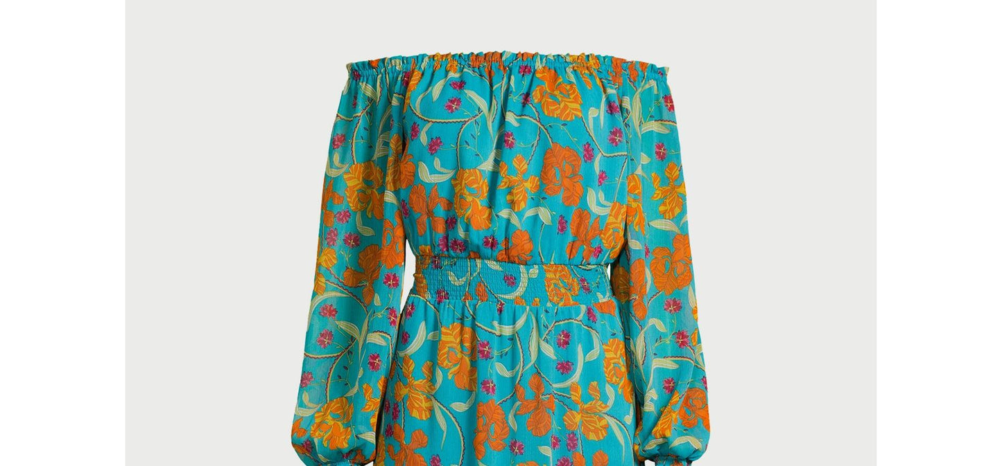 Sofia Jeans Womens Off the Shoulder Dress Blouson Sleeves Caneel Bay Size XS