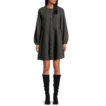 Time and Tru Womens Button Front Mini Dress Long Sleeves Black Denim Size XL