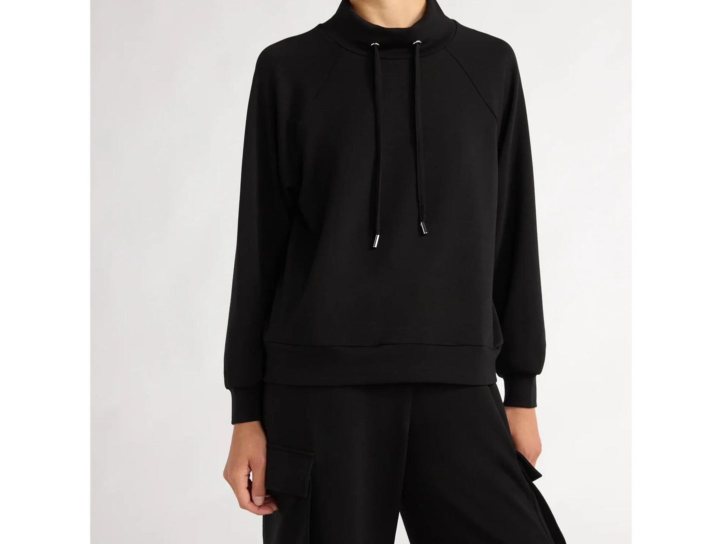 Scoop Womens Scubaknit Funnel Neck Sweatshirt Pullover Drawstring Black Size XL