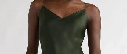 Scoop Womens Asymmetrical Bias Satin Slip Dress Kombu Green Size XL (16-18)