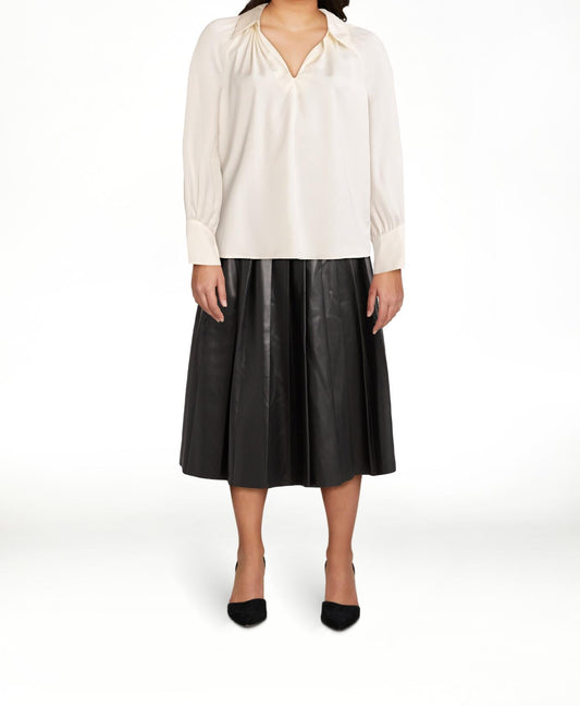 Scoop Womens V-Neck Popover Matte Satin Blouse Long Sleeves Whisper White Size L