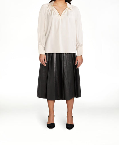 Scoop Womens V-Neck Popover Matte Satin Blouse Long Sleeves Whisper White Size L