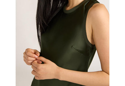 Scoop Womens Sleeveless Crew Neck Satin Midi Tank Dress Kombu Green Size L