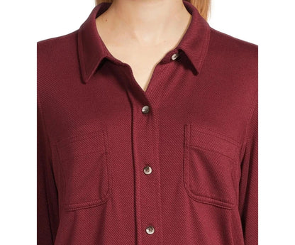 Time and Tru Women S Cozy Button Front Rich Red/Rustic plum  Size L (12-16)