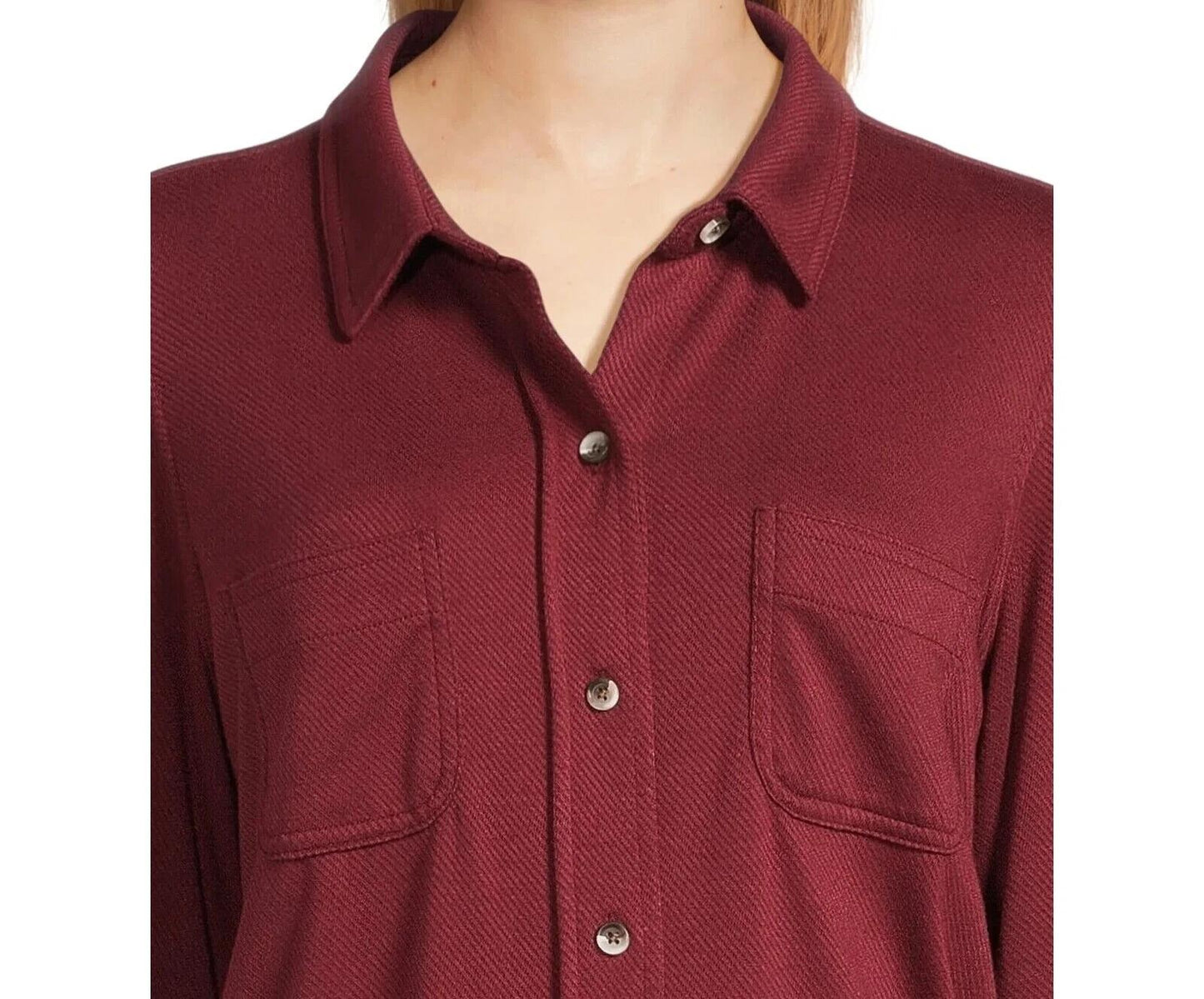 Time and Tru Women S Cozy Button Front Rich Red/Rustic plum  Size L (12-16)