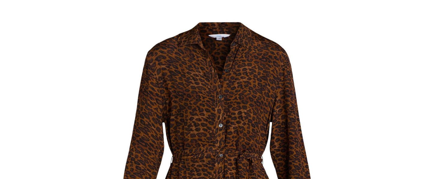 Time and Tru Womens Shirt Dress with Long Sleeves Brown Soil Leopard Size XXL