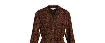 Time and Tru Womens Shirt Dress with Long Sleeves Brown Soil Leopard Size XXL