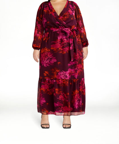 Sofia Jeans Womens Belted Cross Front Maxi Dress Grape Wine Floral Size XXL (20)