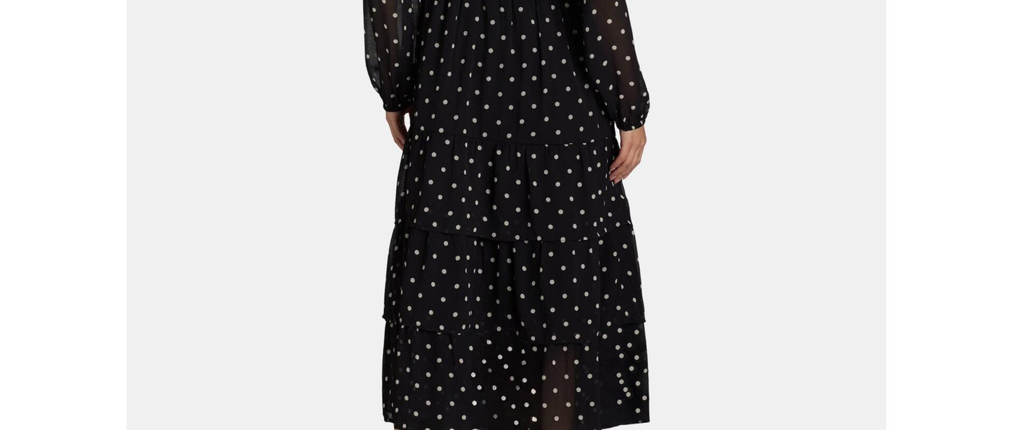 Time and Tru Womens Print Dress with Long Sleeves Black Soot Dot Size XXL