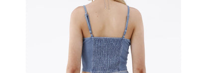 No Boundaries Womens Zip Bustier Top Denim Size L (12-14)