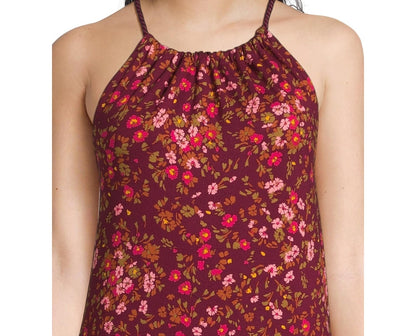 Time and Tru Womens Halter Knit Dress Merlot Wine Floral Size M